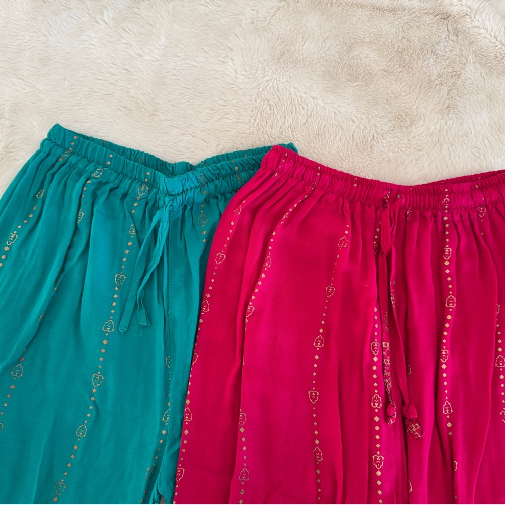 Vibrant Teal and Pink Boho Embroidered Pants - Picture 2 of 6
